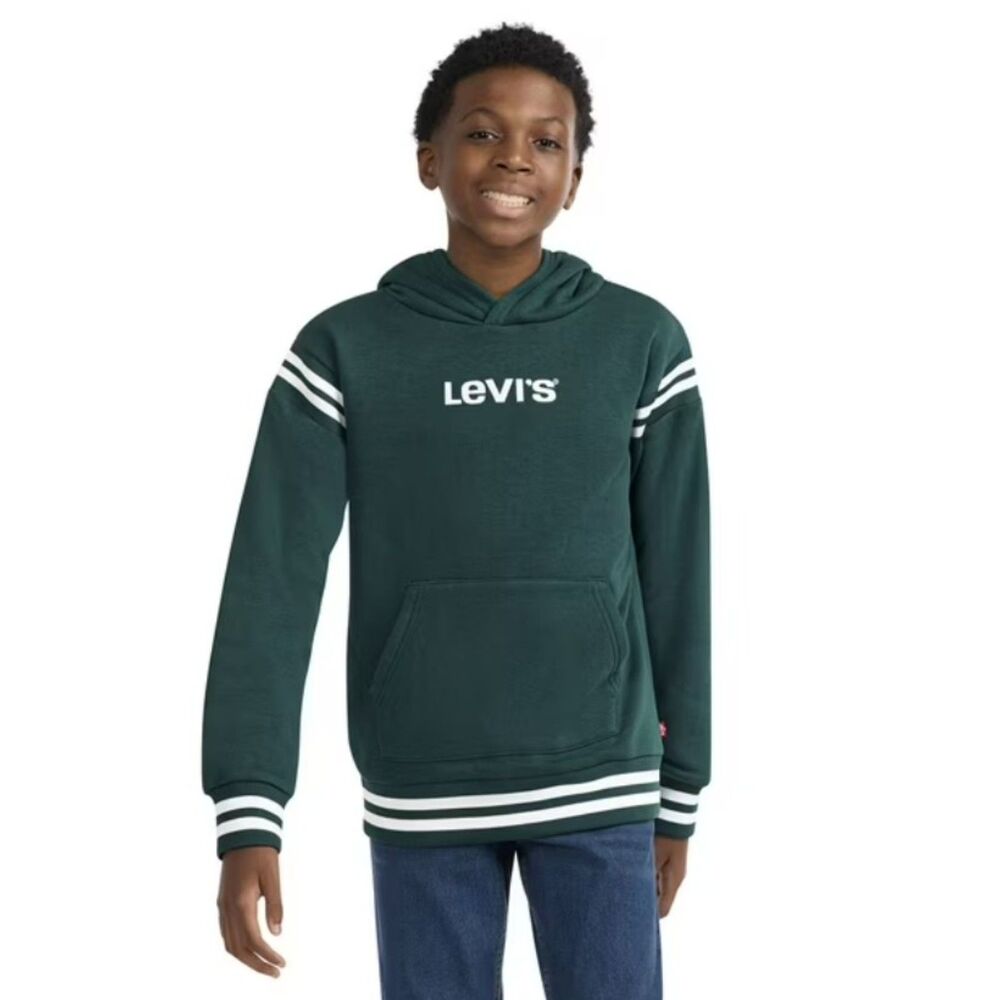 LEVI'S Boys Sz XL (14/16) Dark Green Relaxed Fit LOGO Hoodie Sweatshirt NEW NWT